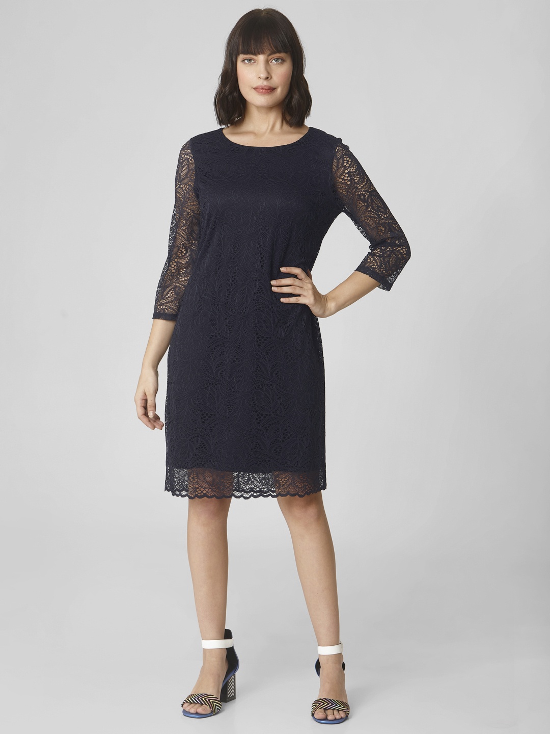 

Vero Moda Women Navy Blue Lace Sheath Dress