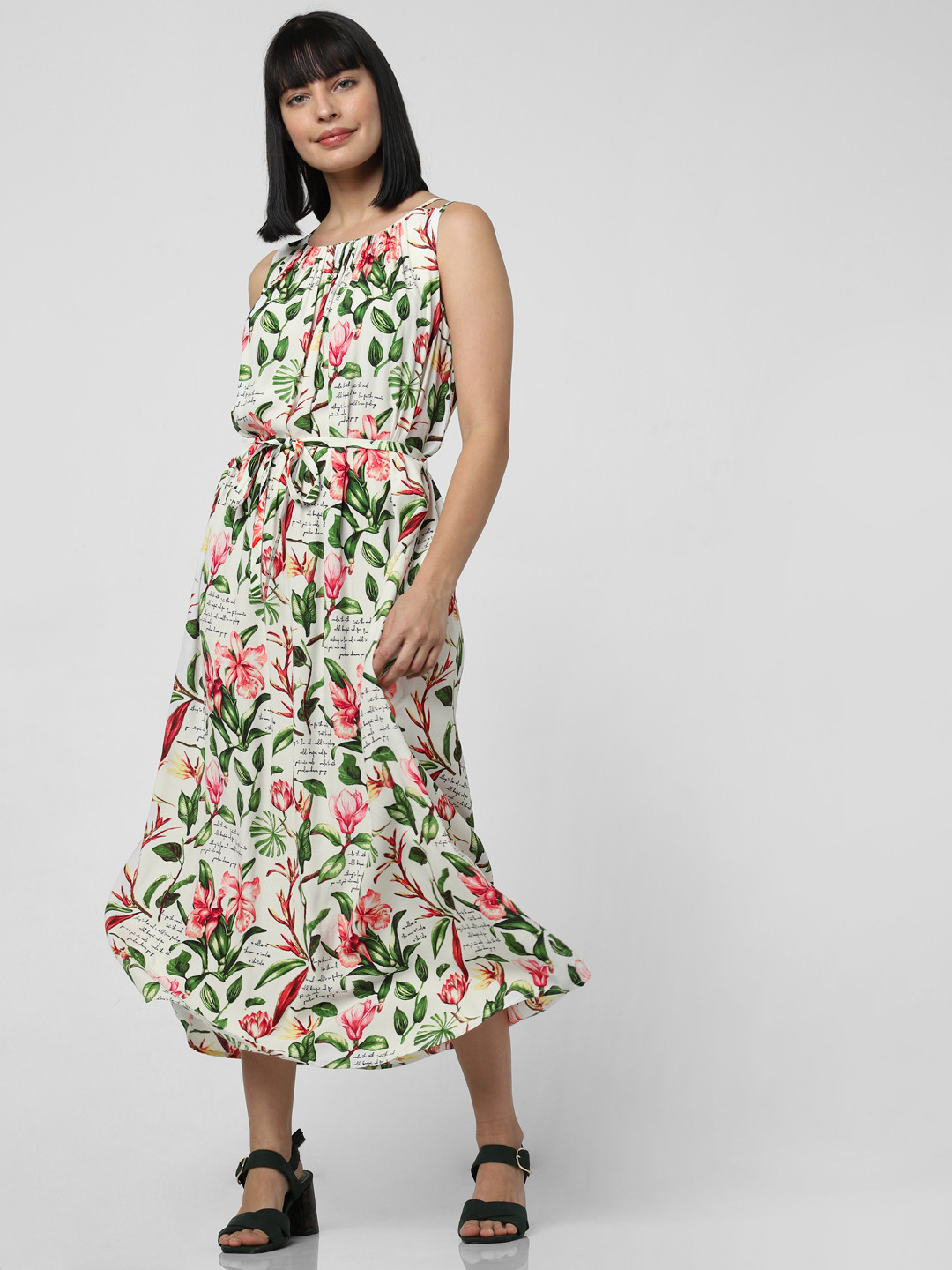 

Vero Moda Women White & Green Printed A-Line Dress