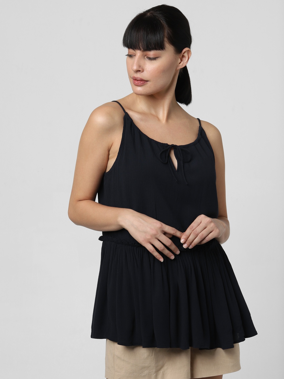 

Vero Moda Women Blue Solid Top With Pleated Detail