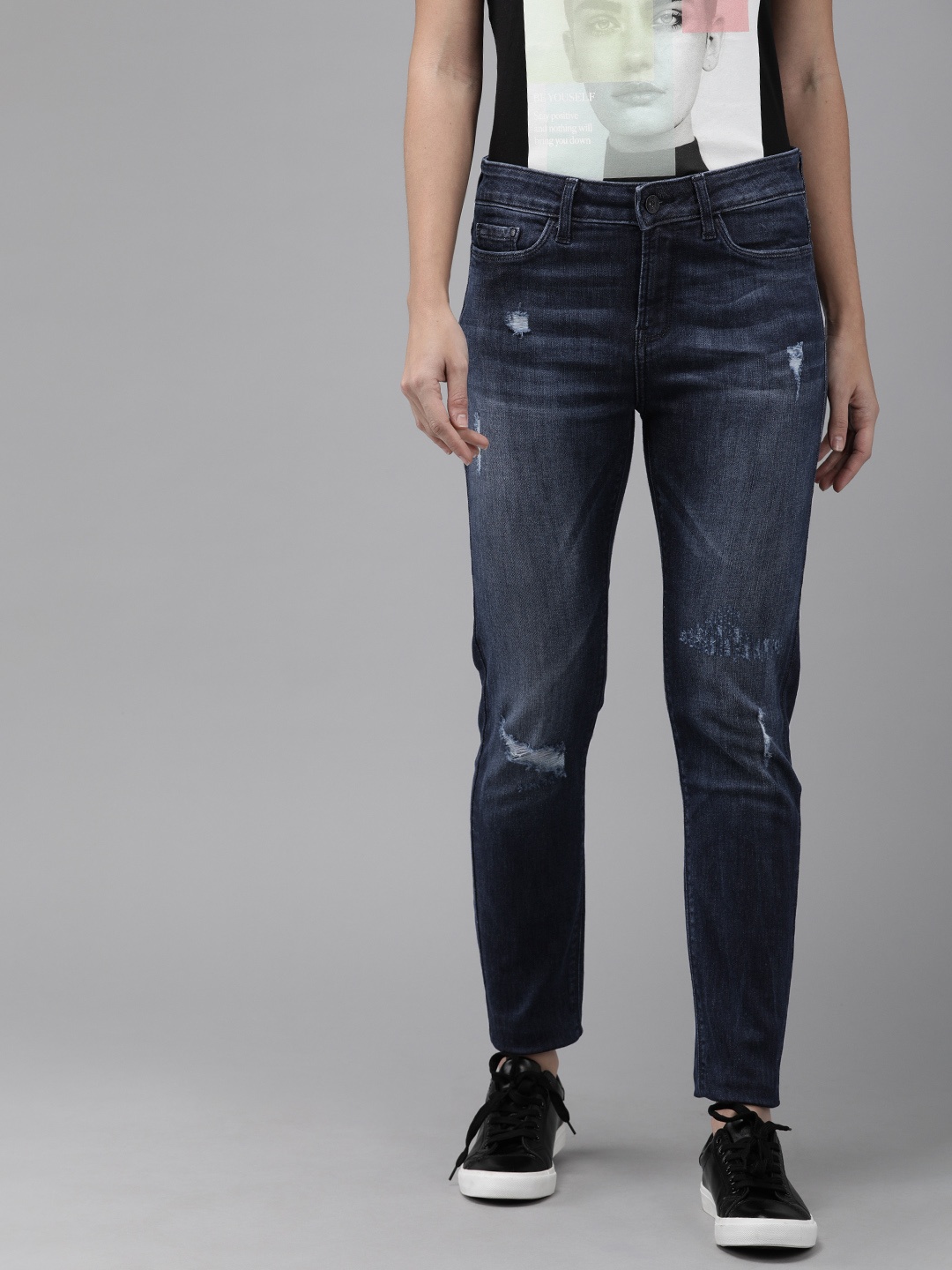 

Vero Moda Women Blue Skinny Fit High-Rise Mildly Distressed Stretchable Jeans