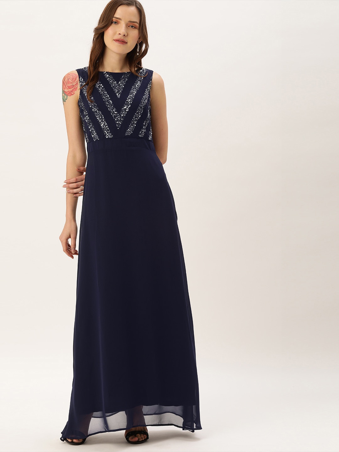 

Madame Women Navy Blue Embellished Maxi Dress