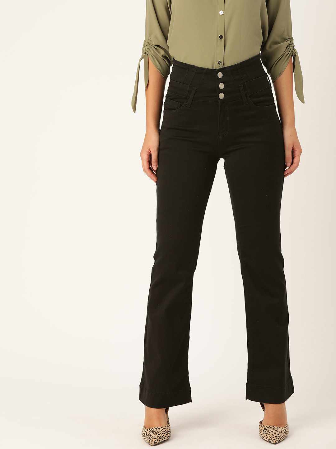 

Madame Women Black Flared Fit High-Rise Clean Look Stretchable Jeans