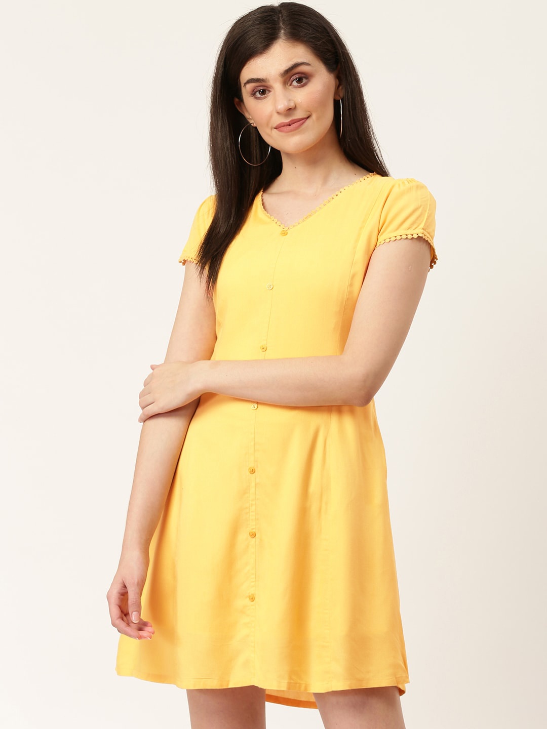 

HERE&NOW Women Mustard Yellow Solid A-Line Dress