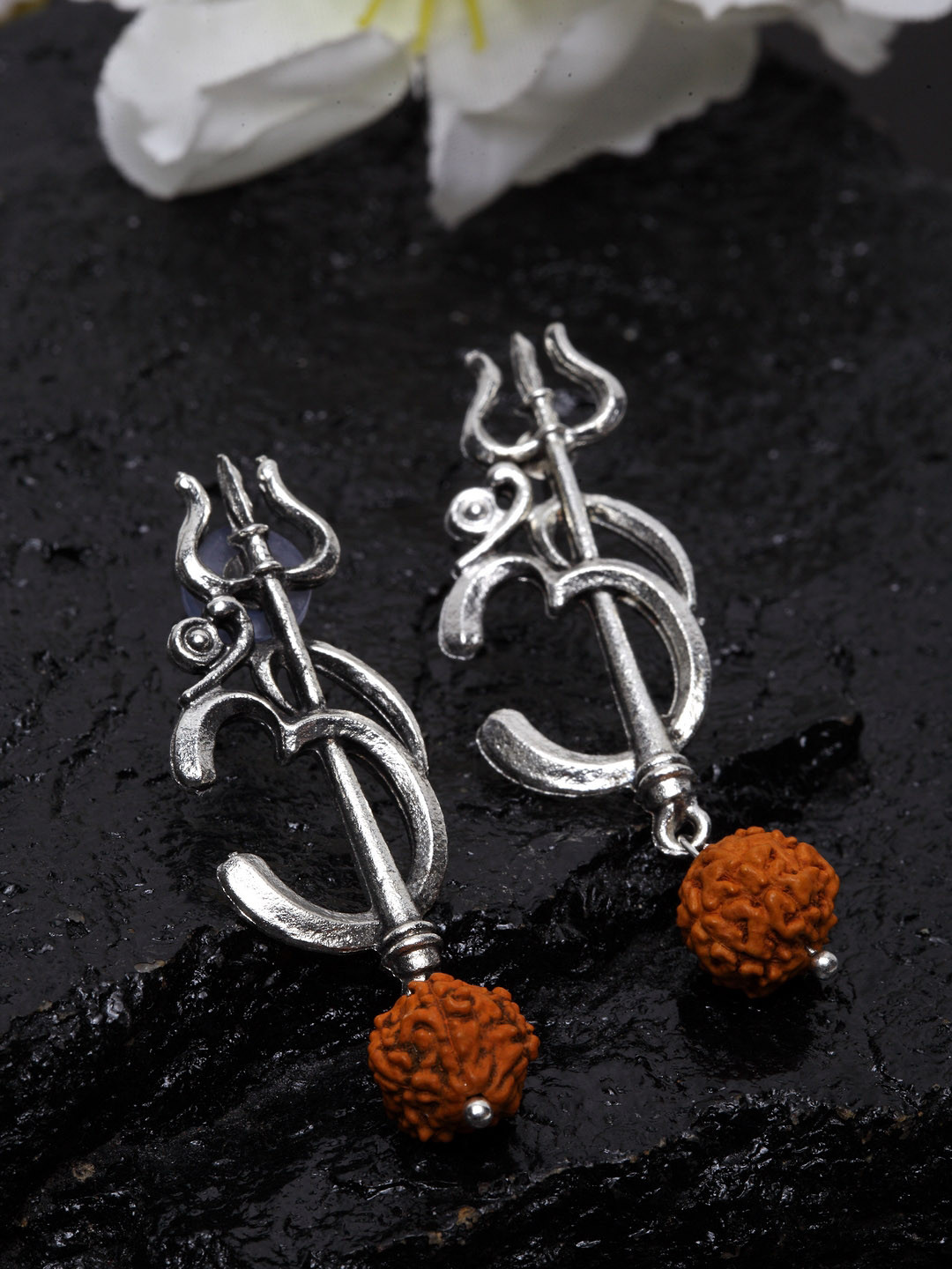 

PANASH Silver-Plated & Brown Contemporary Drop Earrings