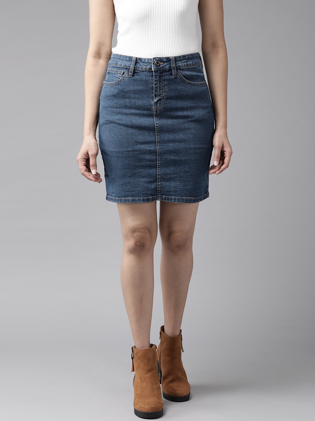 

Roadster Blue Denim Straight Skirt