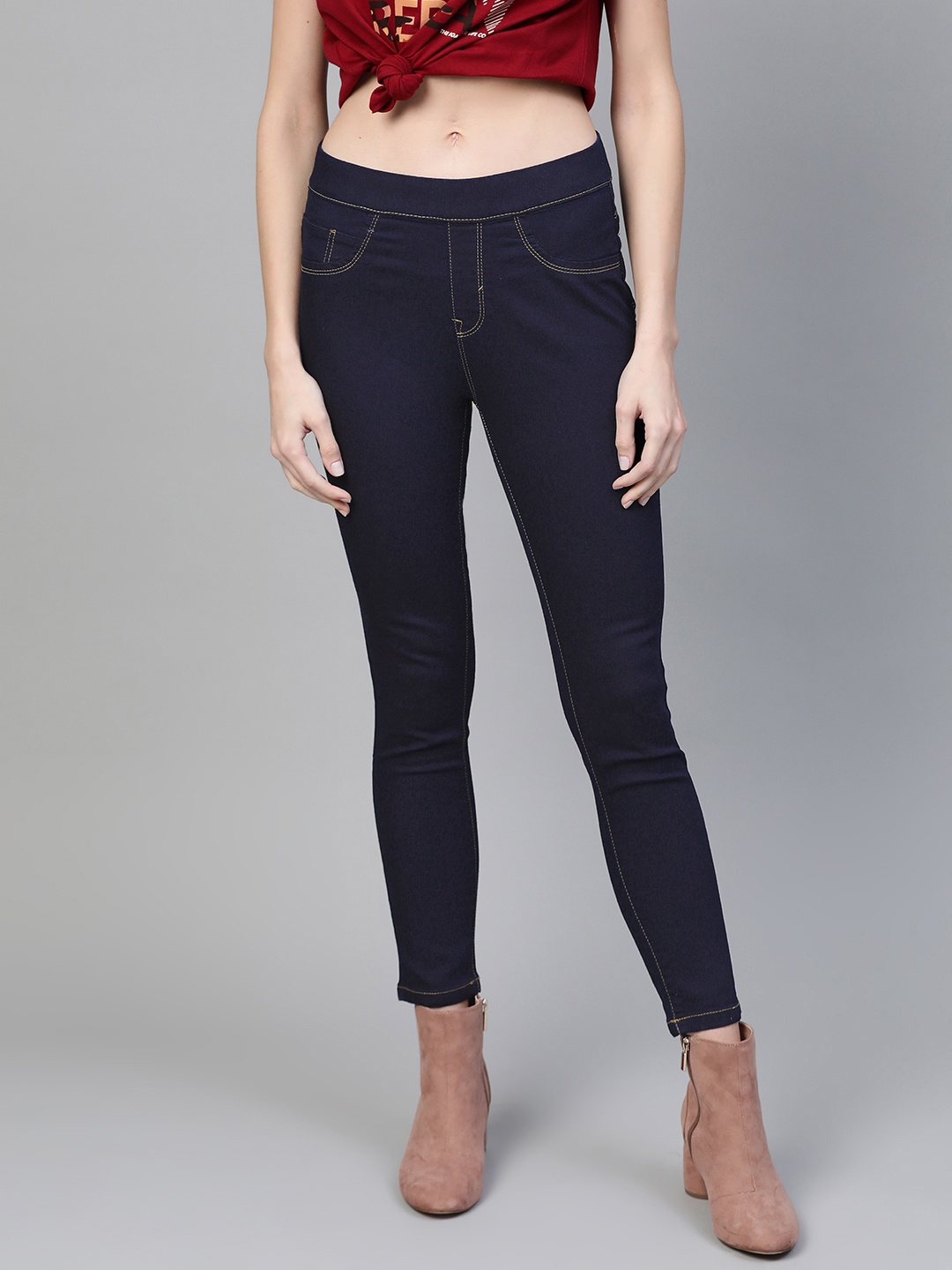 

Roadster Women Navy Blue Super Skinny Fit Solid Treggings