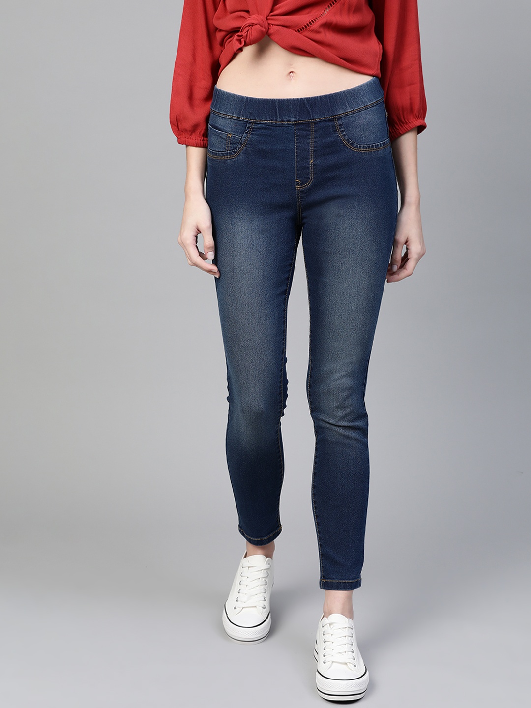 

Roadster Women Navy Blue Super Skinny Fit Washed Treggings