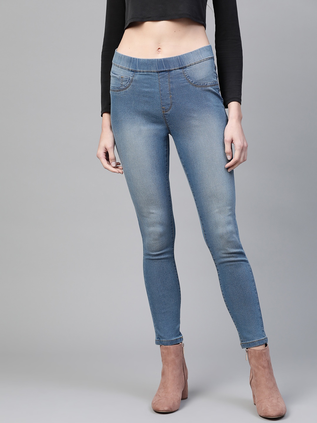 

Roadster Women Blue Super Skinny Fit Washed Treggings