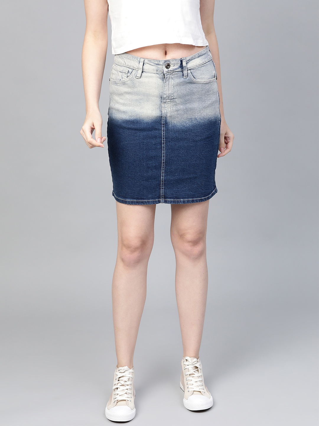 

Roadster Women Blue Dyed Denim Straight Skirt