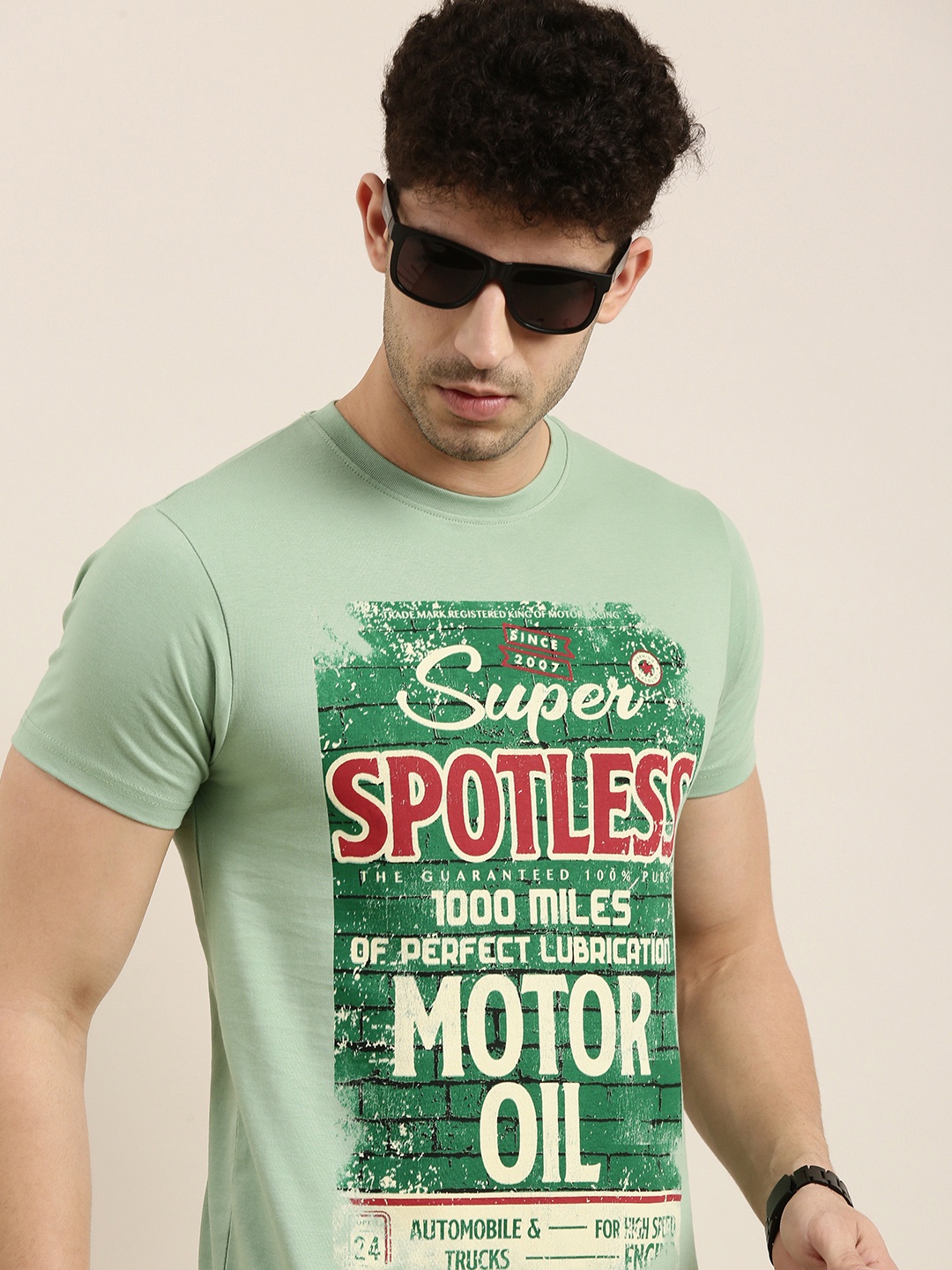 

Conditions Apply Men Green Printed Round Neck Pure Cotton T-shirt