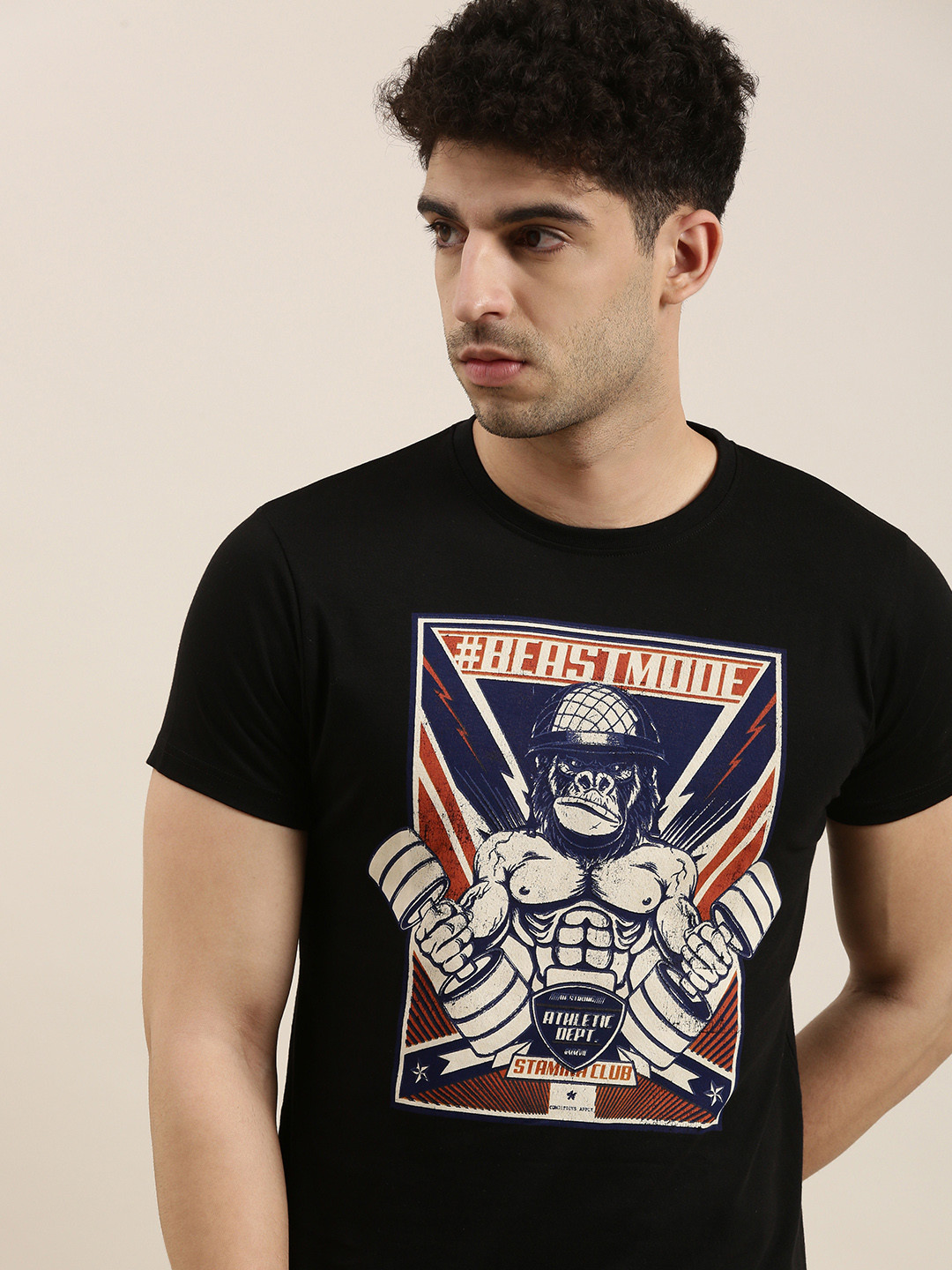 

Conditions Apply Men Black White Printed Round Neck Pure Cotton T-shirt
