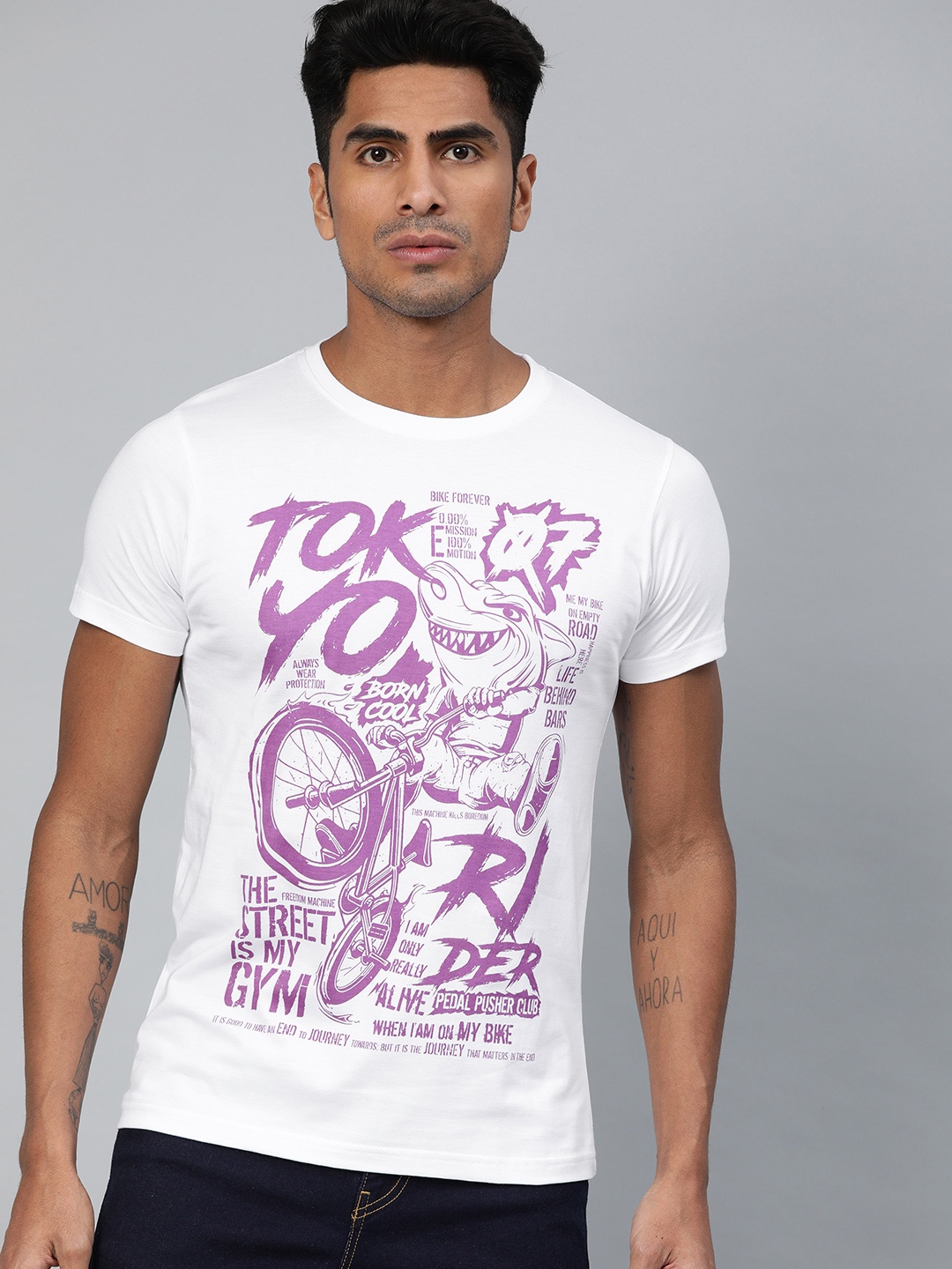 

Conditions Apply Men White Printed Round Neck Pure Cotton T-shirt