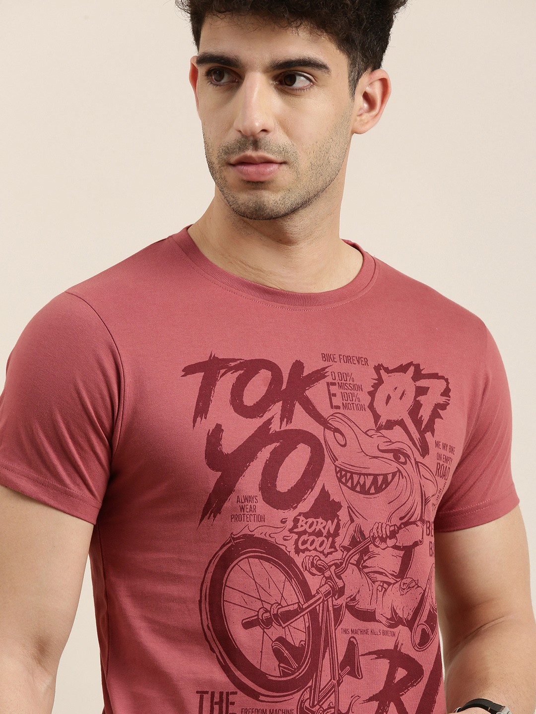 

Conditions Apply Men Pink Printed Round Neck Pure Cotton T-shirt