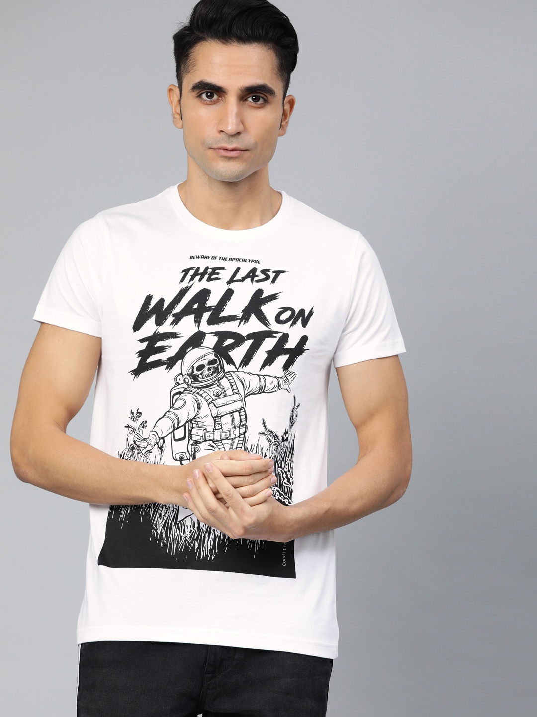 

Conditions Apply Men White Printed Round Neck Pure Cotton T-shirt