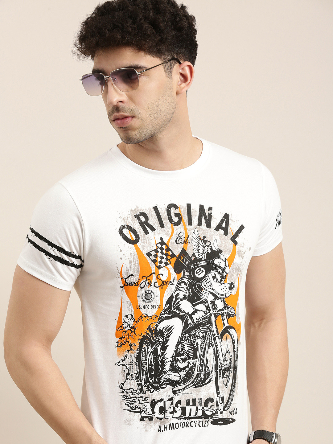 

Conditions Apply Men White Black Printed Round Neck Pure Cotton T-shirt