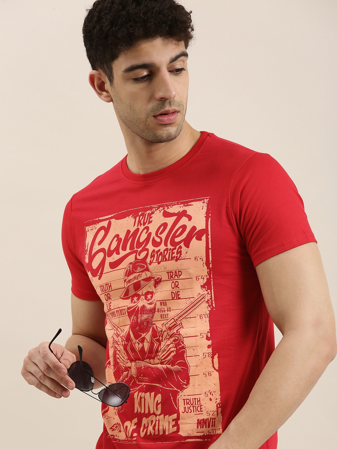 

Conditions Apply Men Red Pink Printed Round Neck Pure Cotton T-shirt