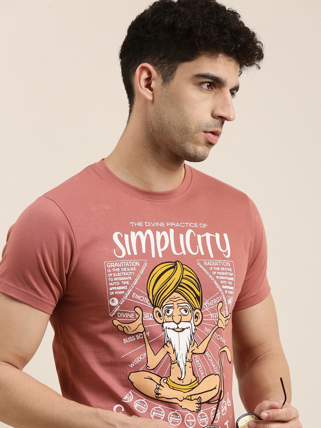 

Conditions Apply Men Peach-Coloured Printed Round Neck Pure Cotton T-shirt