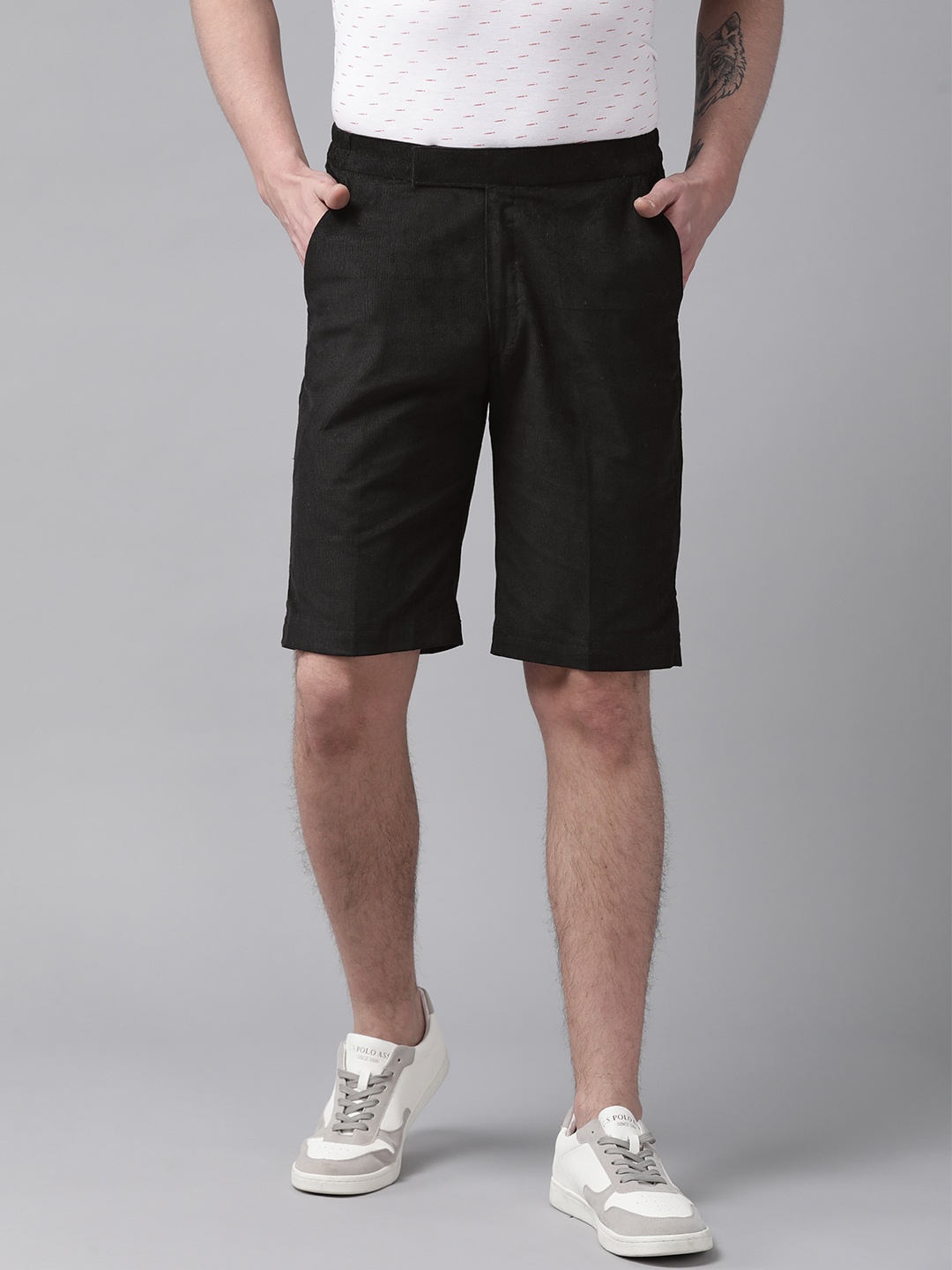 

Shaftesbury London Men Black Solid Slim Fit Corduroy Regular Shorts