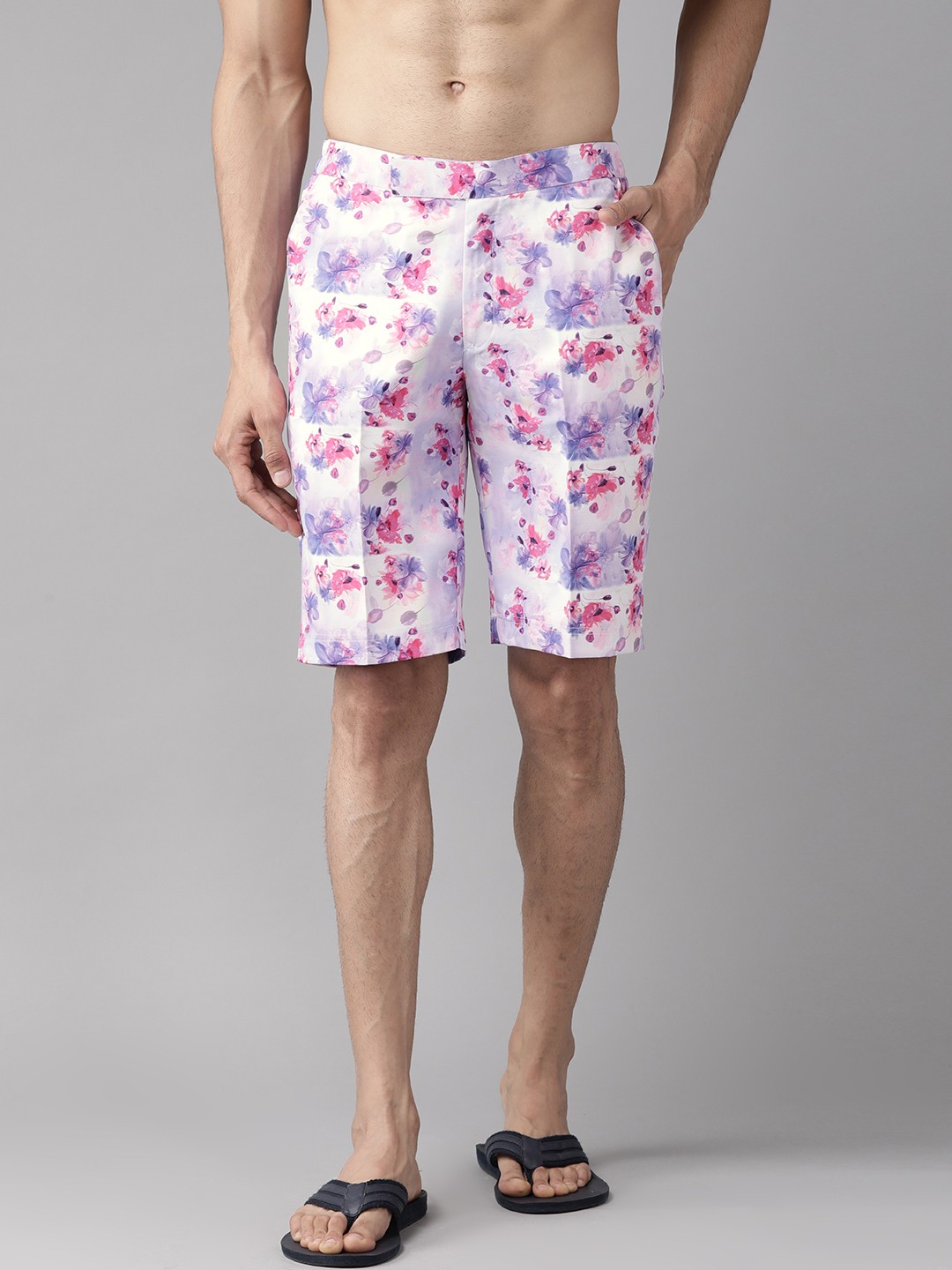 

Shaftesbury London Men Pink & Purple Printed Slim Fit Surfing Sports Shorts