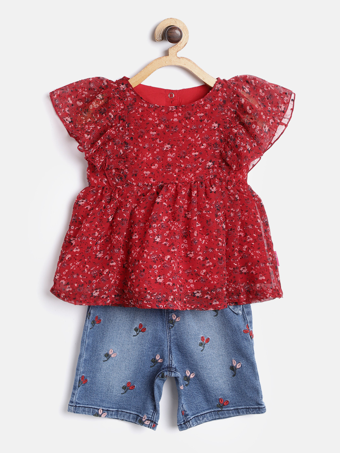 

Gini and Jony Girls Red & Blue Printed Top with Shorts