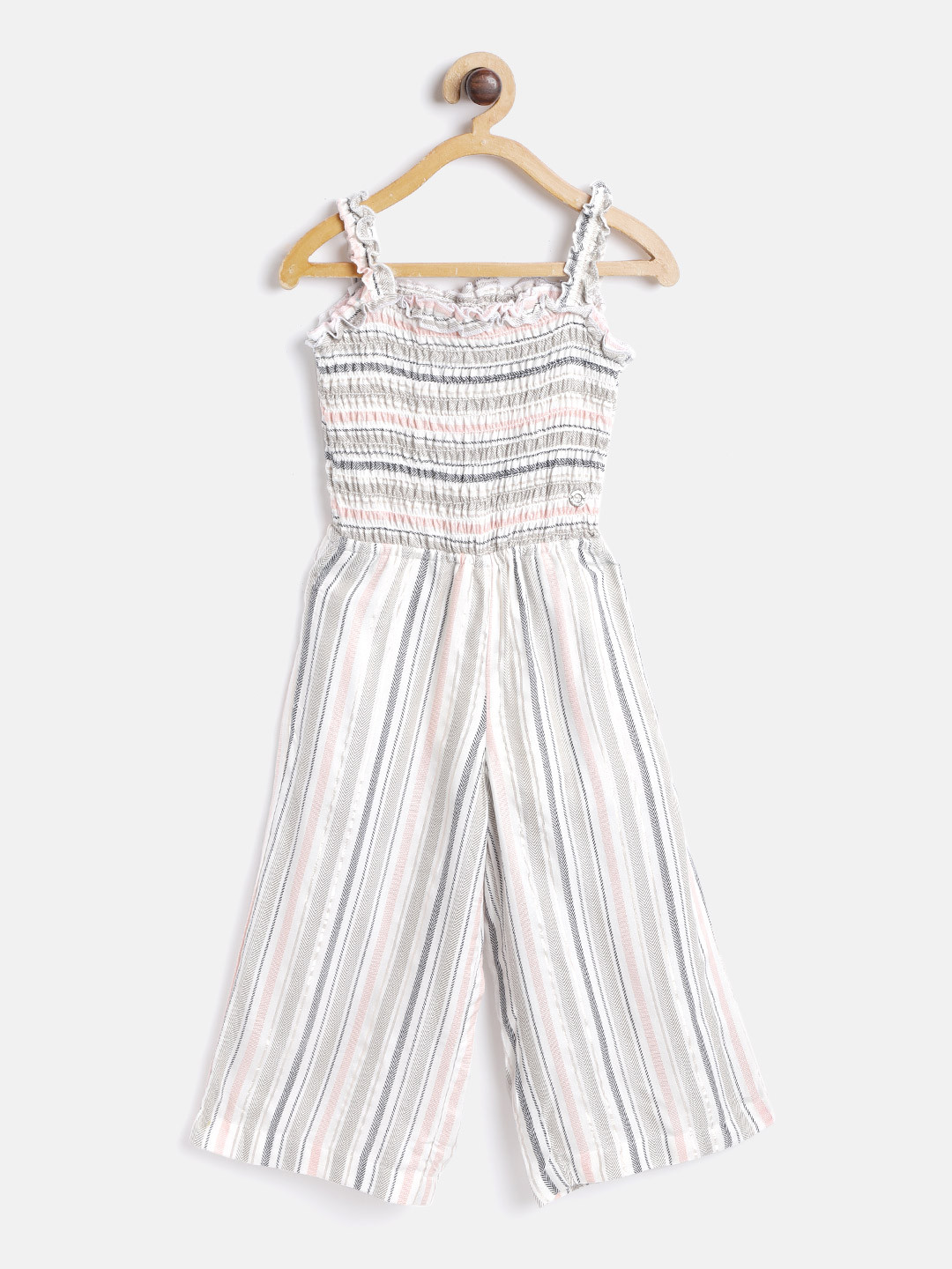 

Gini and Jony Girls White & Navy Blue Striped Basic Jumpsuit