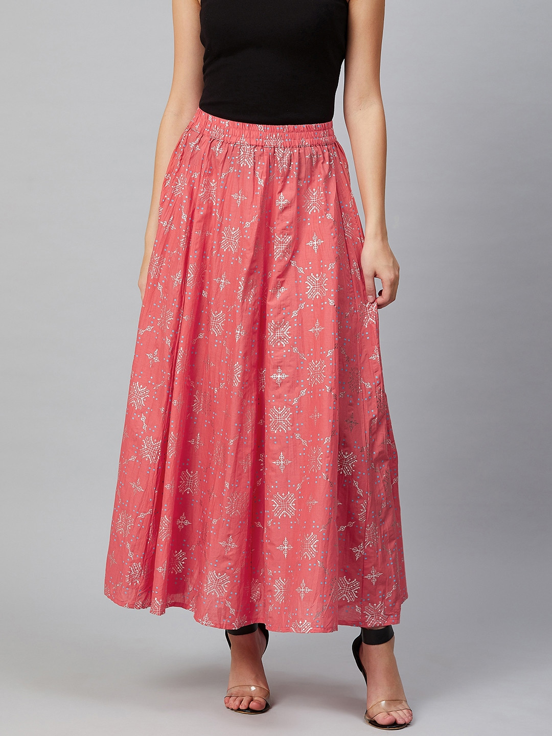 

AURELIA Women Flared Cotton Skirt, Coral