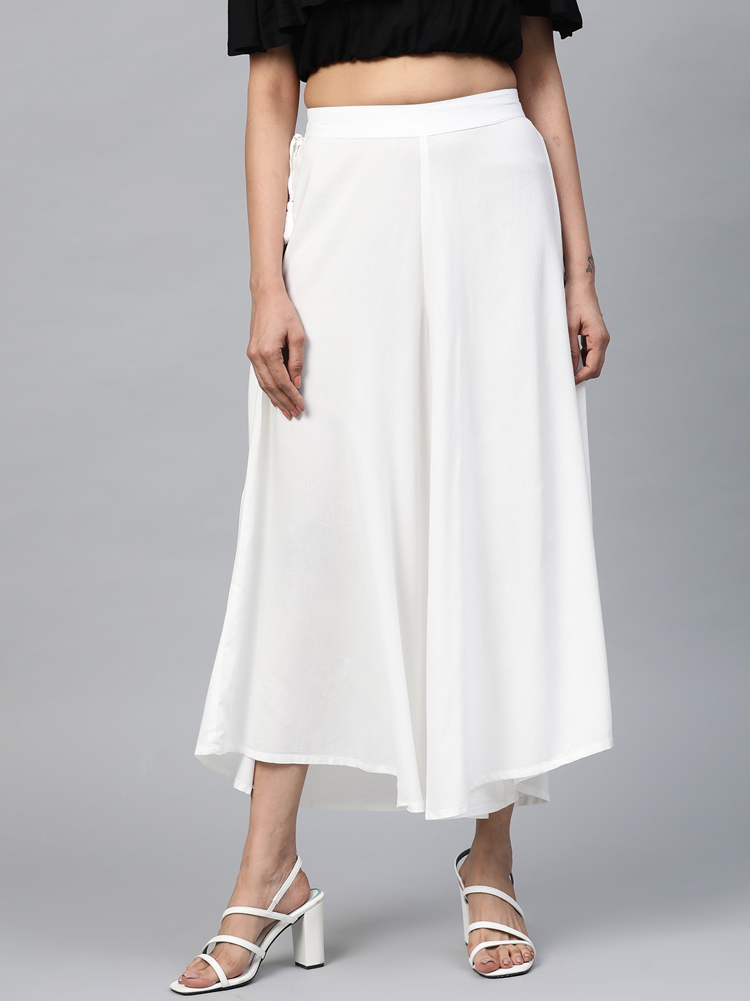 

AURELIA Women White Solid Flared Cropped Palazzos