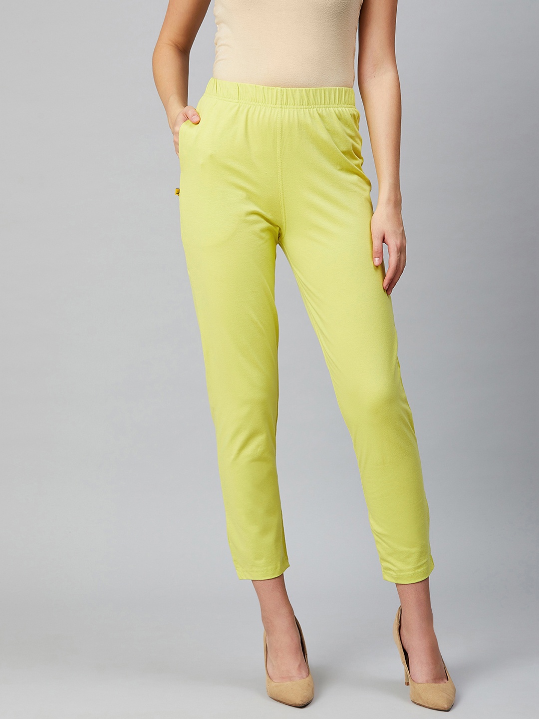 

AURELIA Women Lime Green Solid Cropped Regular Trousers