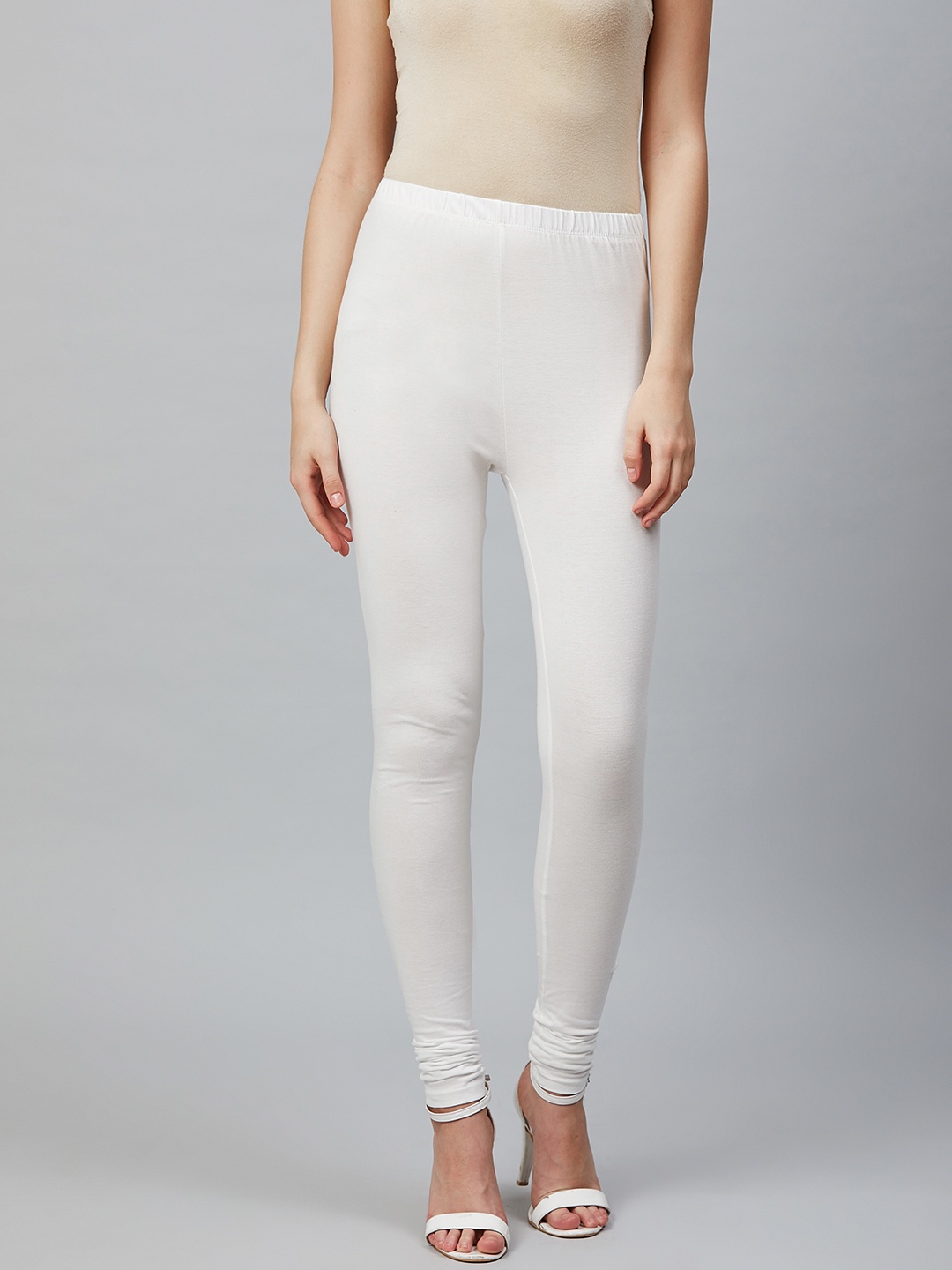

AURELIA Women Solid Cotton Churidar Leggings, White
