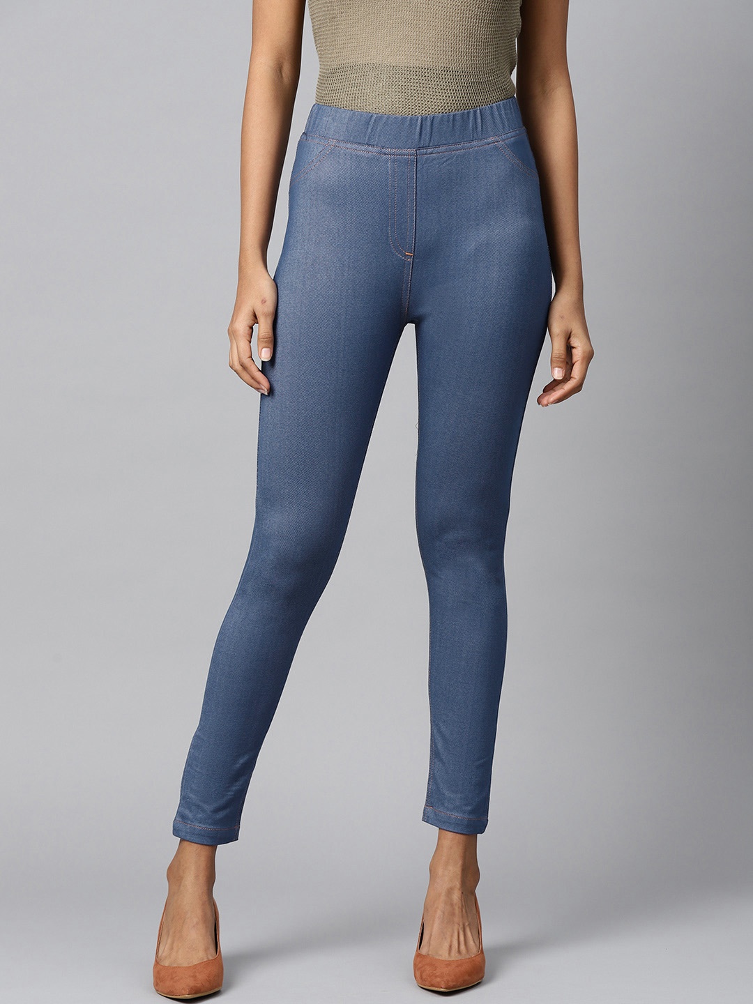 

AURELIA Women Blue Yarn-Dyed Denim Treggings