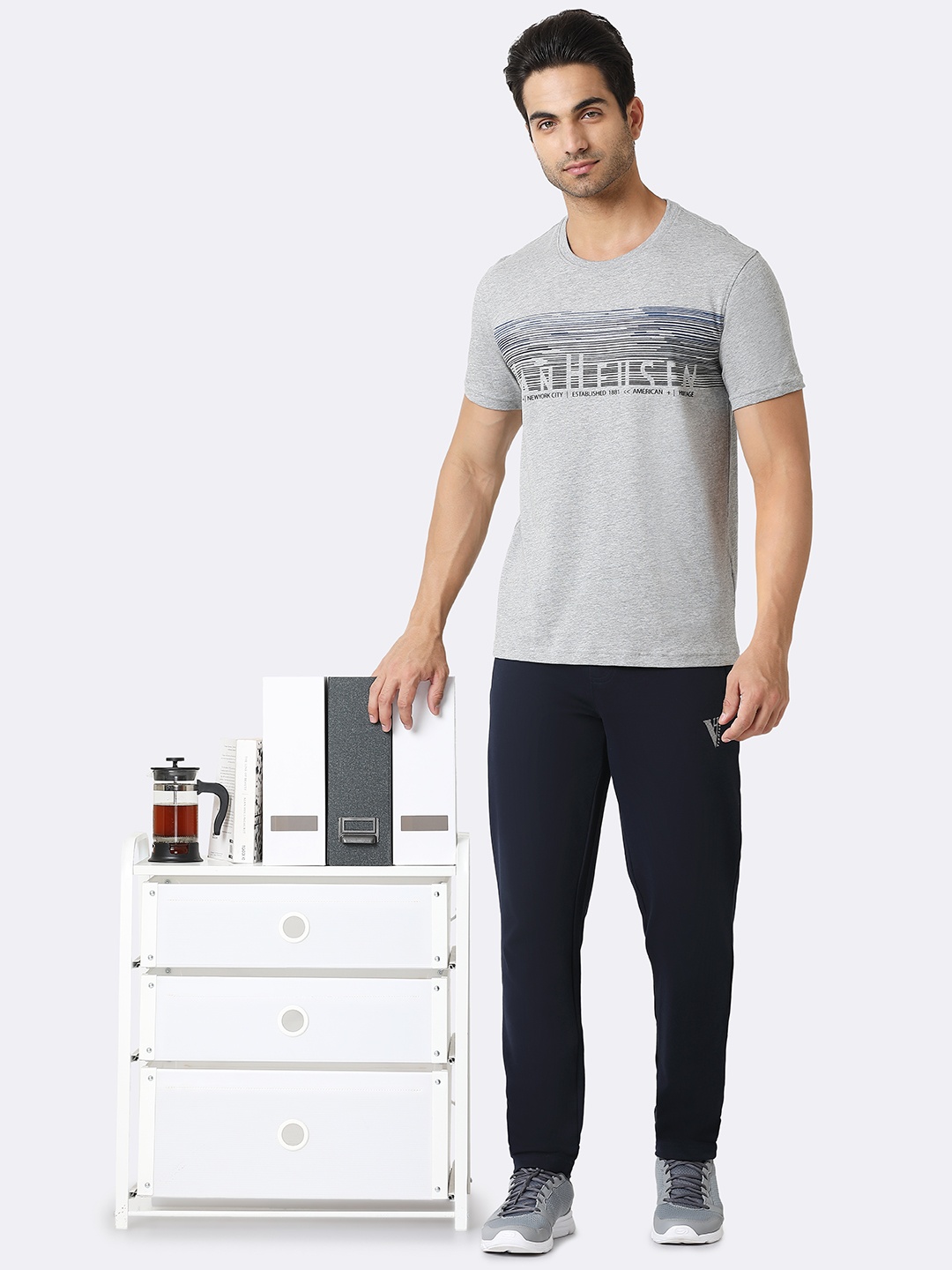 

Van Heusen Brand Logo Printed T-shirt, Grey melange