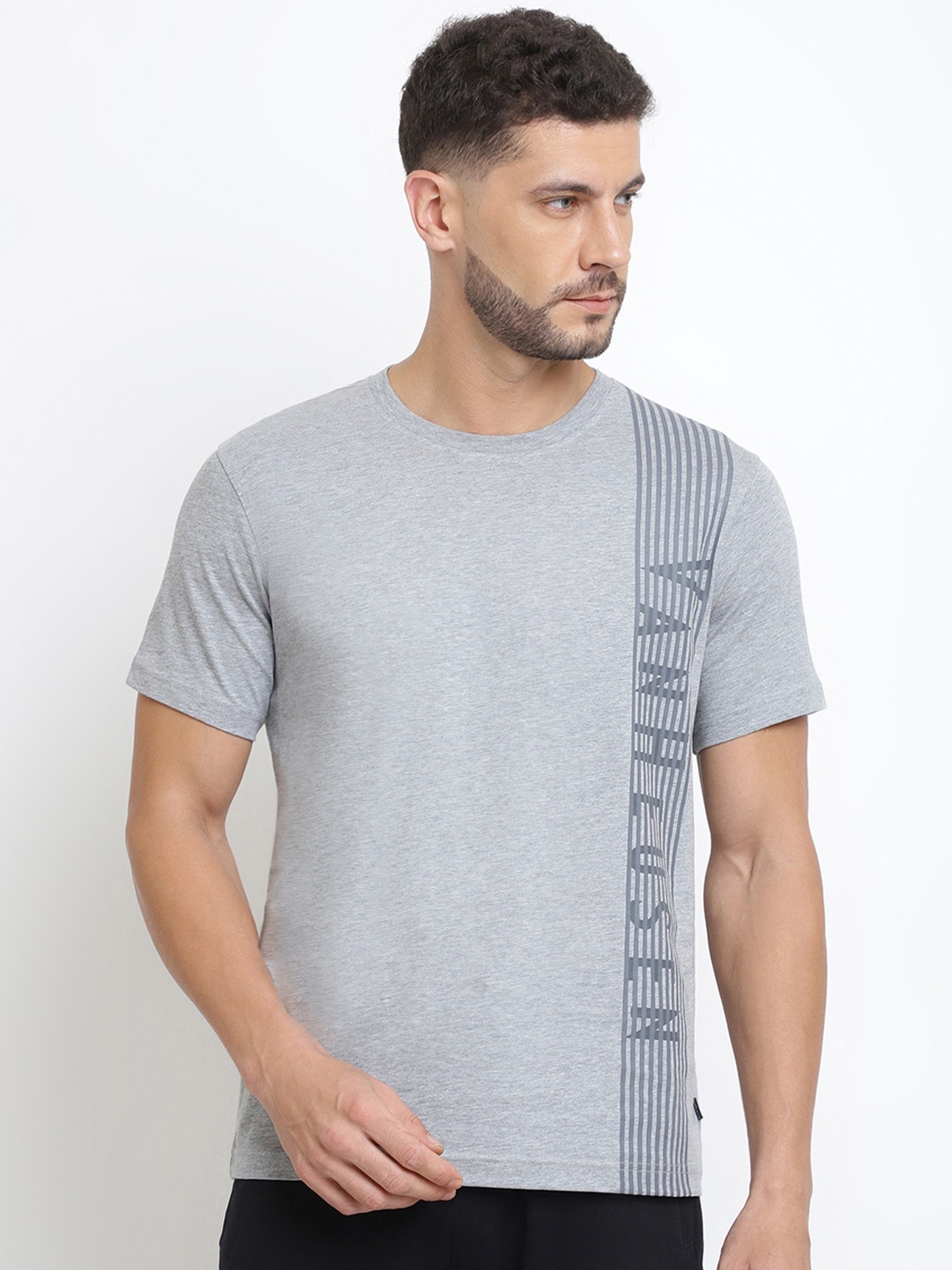 

Van Heusen Brand Logo Printed T-shirt, Grey melange