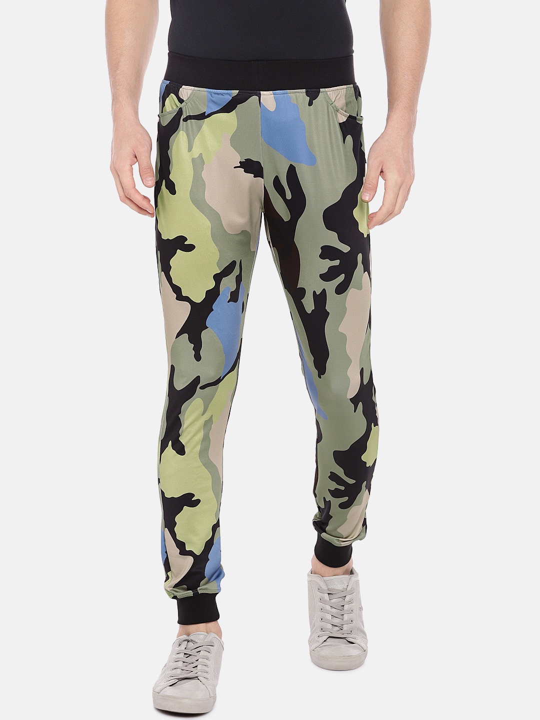 

Yuvraah Men Green & Black Camouflage Slim-Fit Joggers