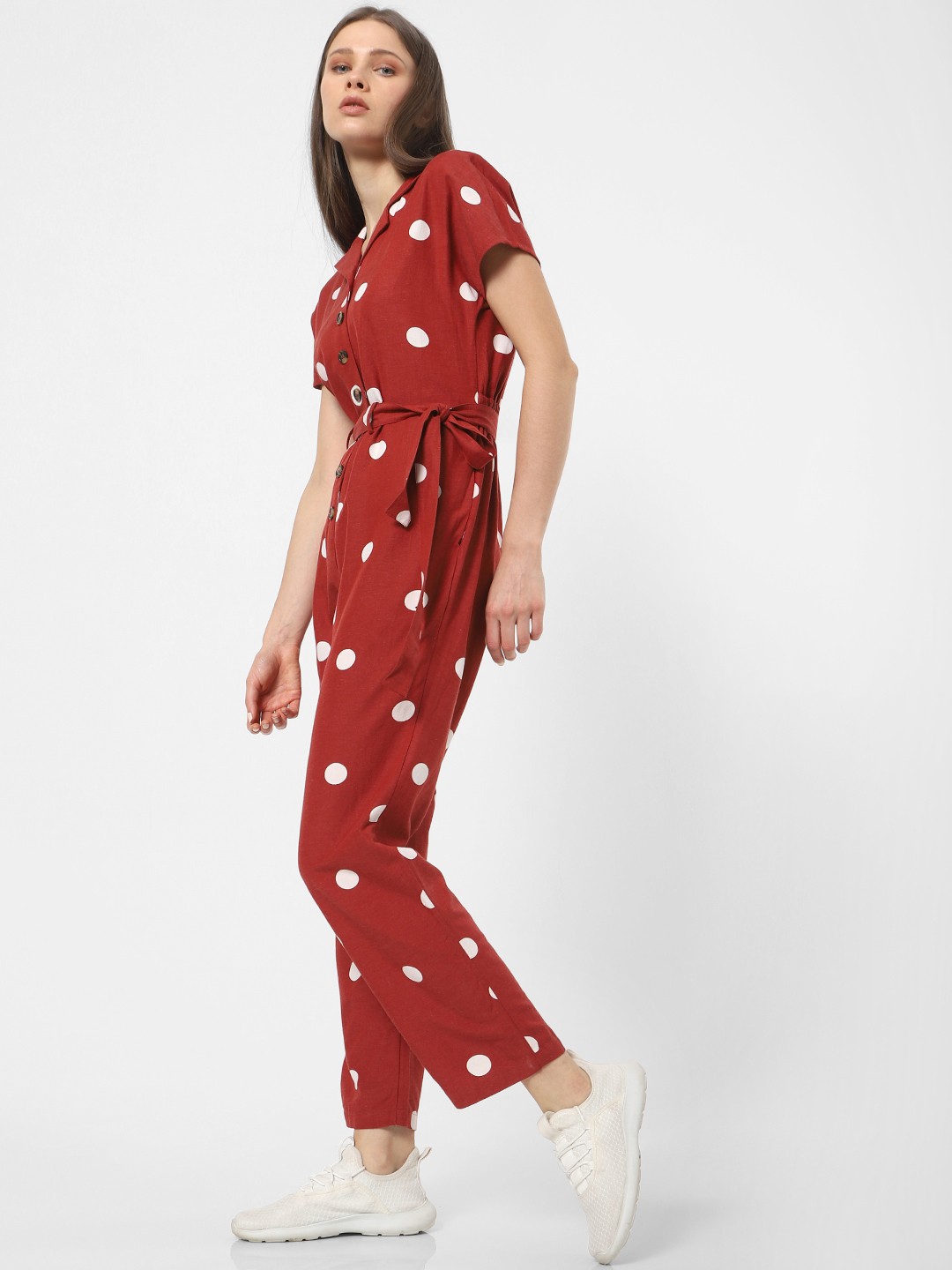 

ONLY Women Red & White Printed Gathered Basic Jumpsuit