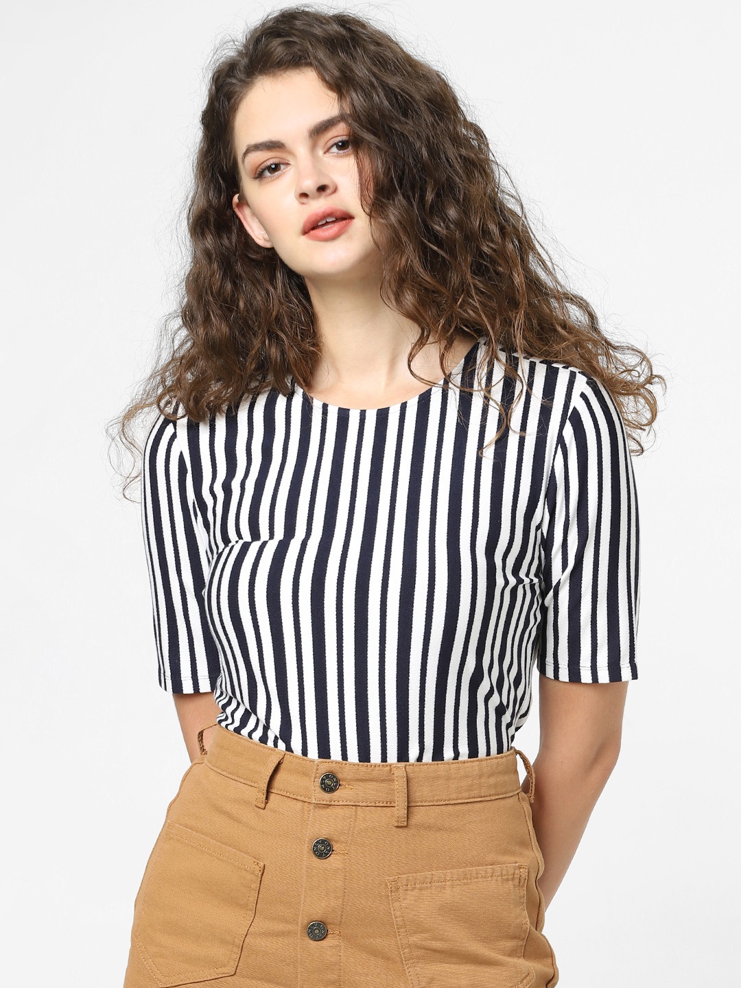 

ONLY Women Navy Blue & White Striped Top