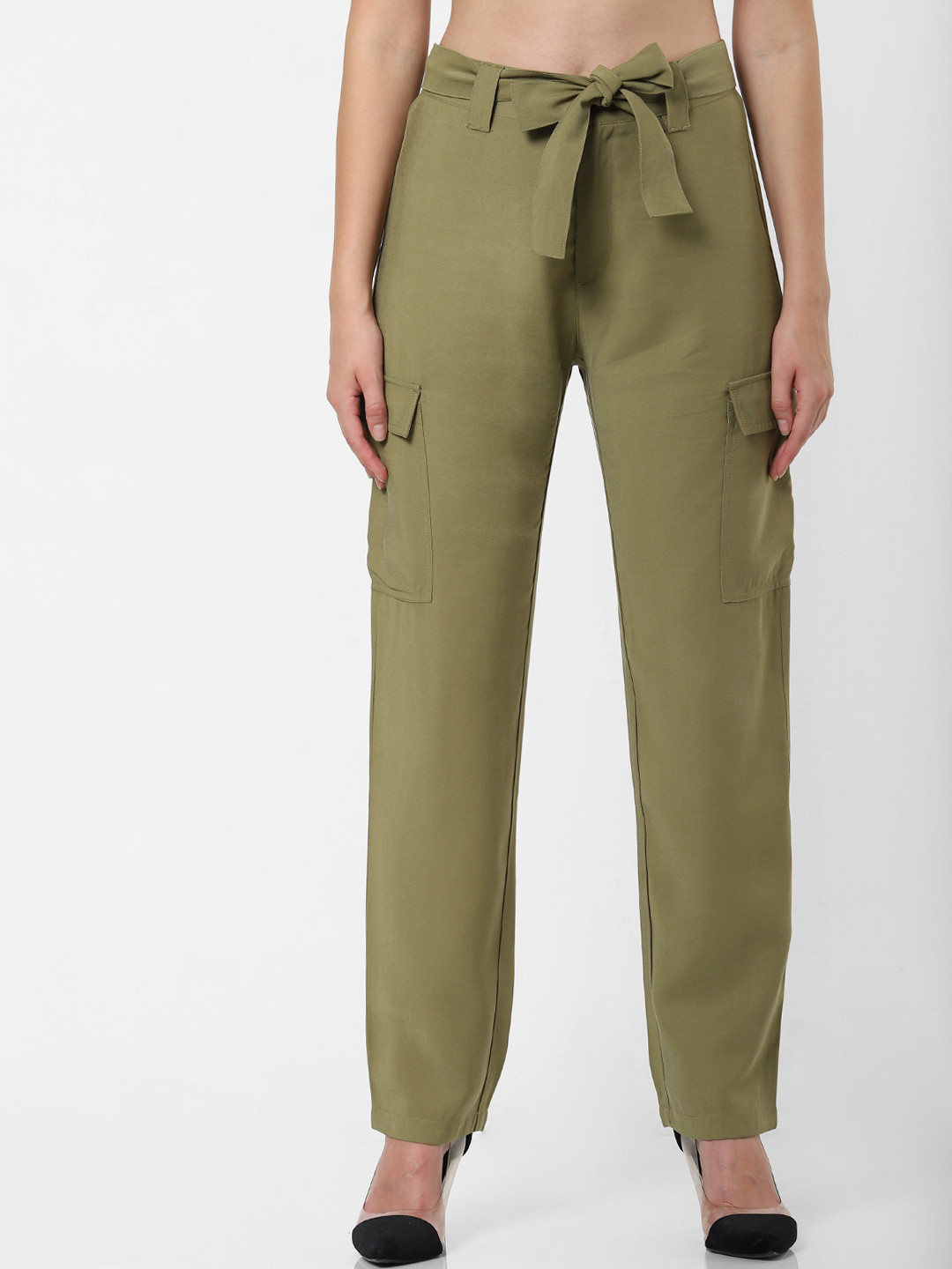 

ONLY Women Olive Green Relaxed Fit Solid Regular Trousers