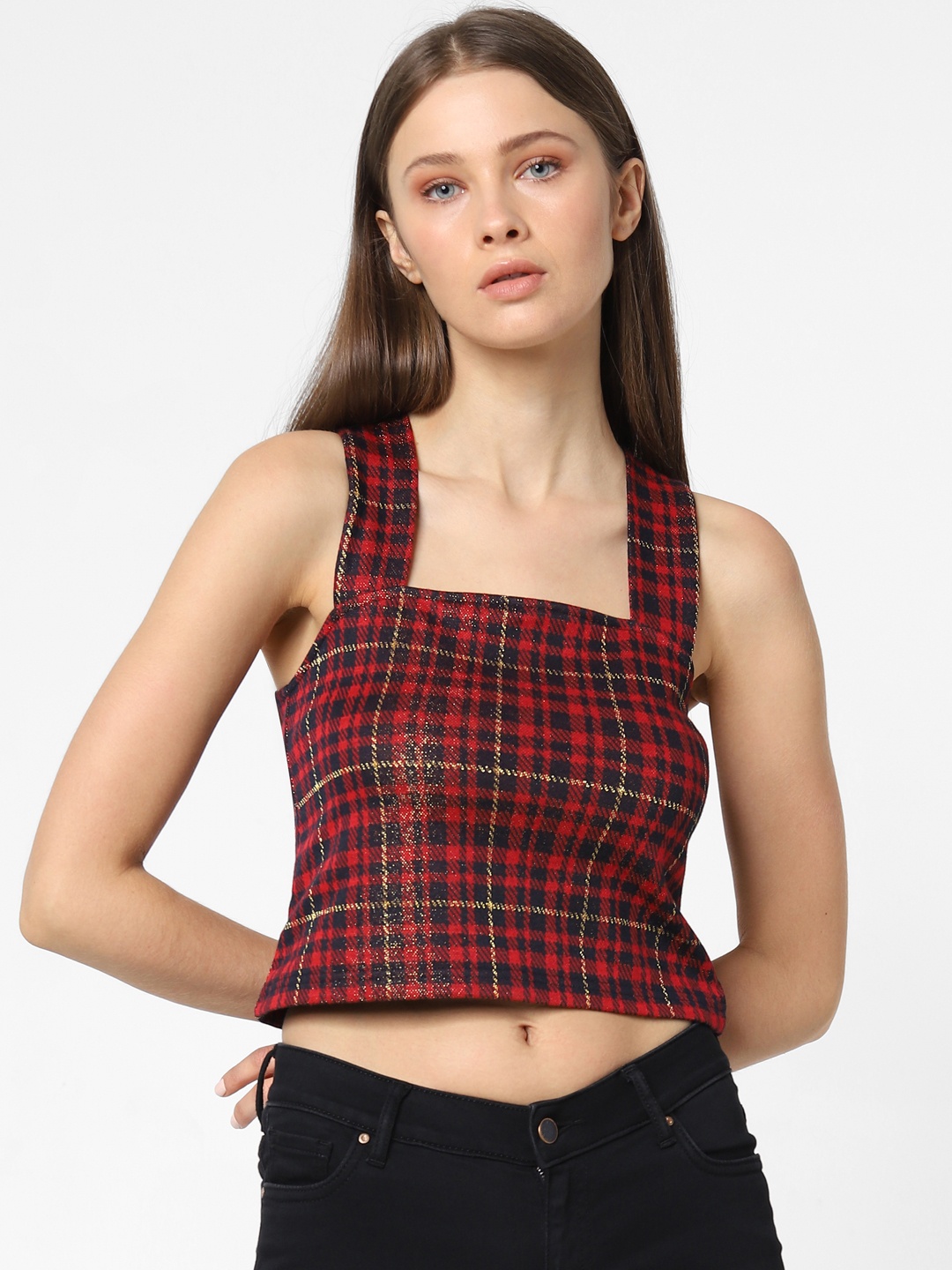 

ONLY Women Red & Black Checked Top