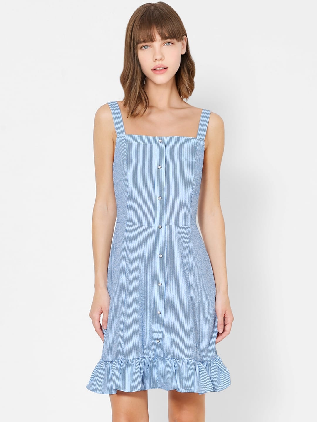 

ONLY Women White & Blue Striped A-Line Dress