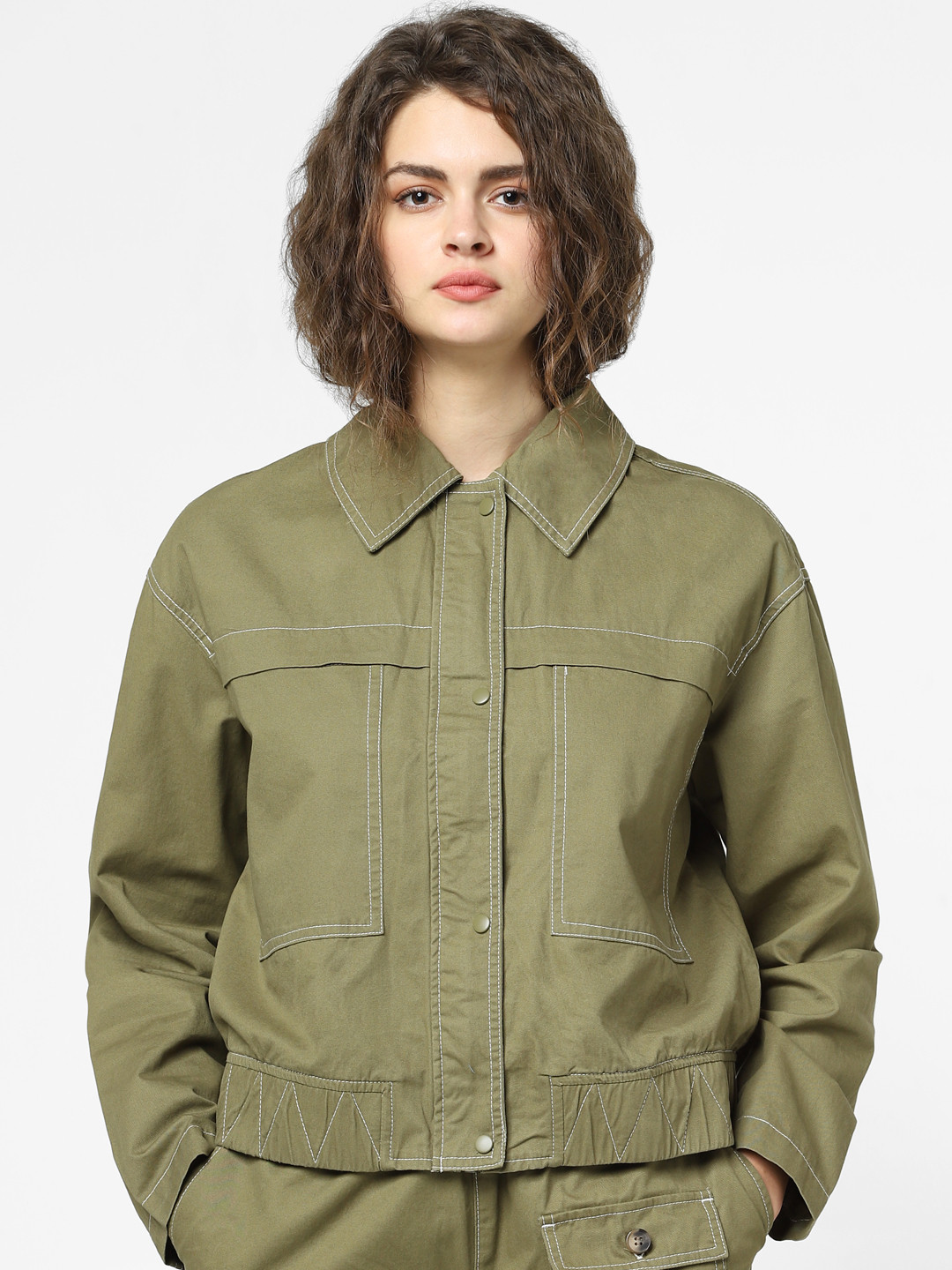 

ONLY Women Green Solid Denim Jacket