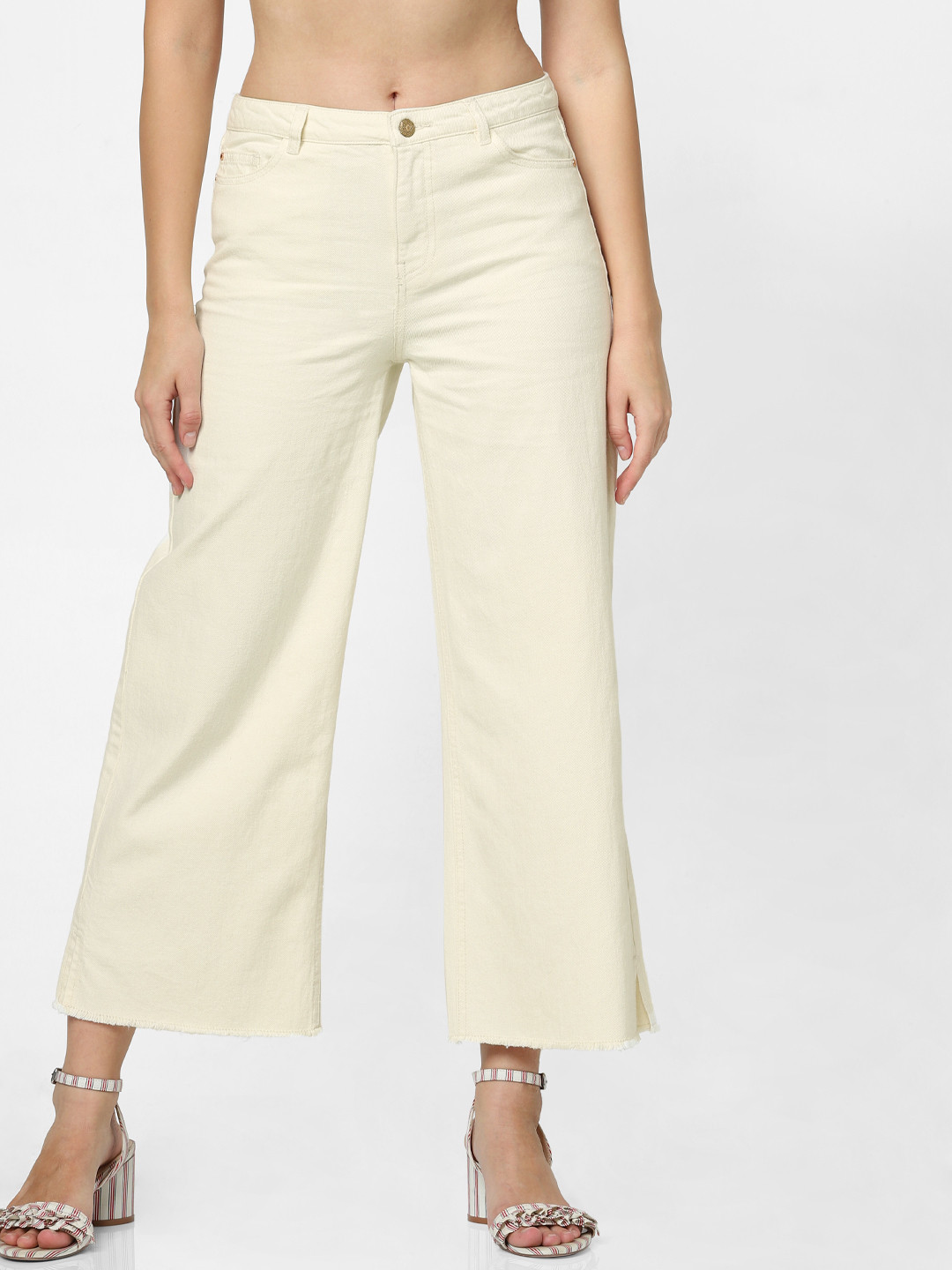 

ONLY Women Off-White Flared High-Rise Clean Look Cropped Jeans