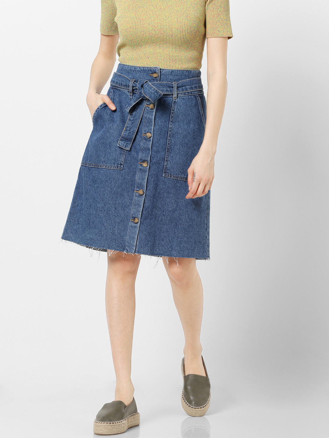 

ONLY Women Blue Solid Mini A-Line Denim Skirt