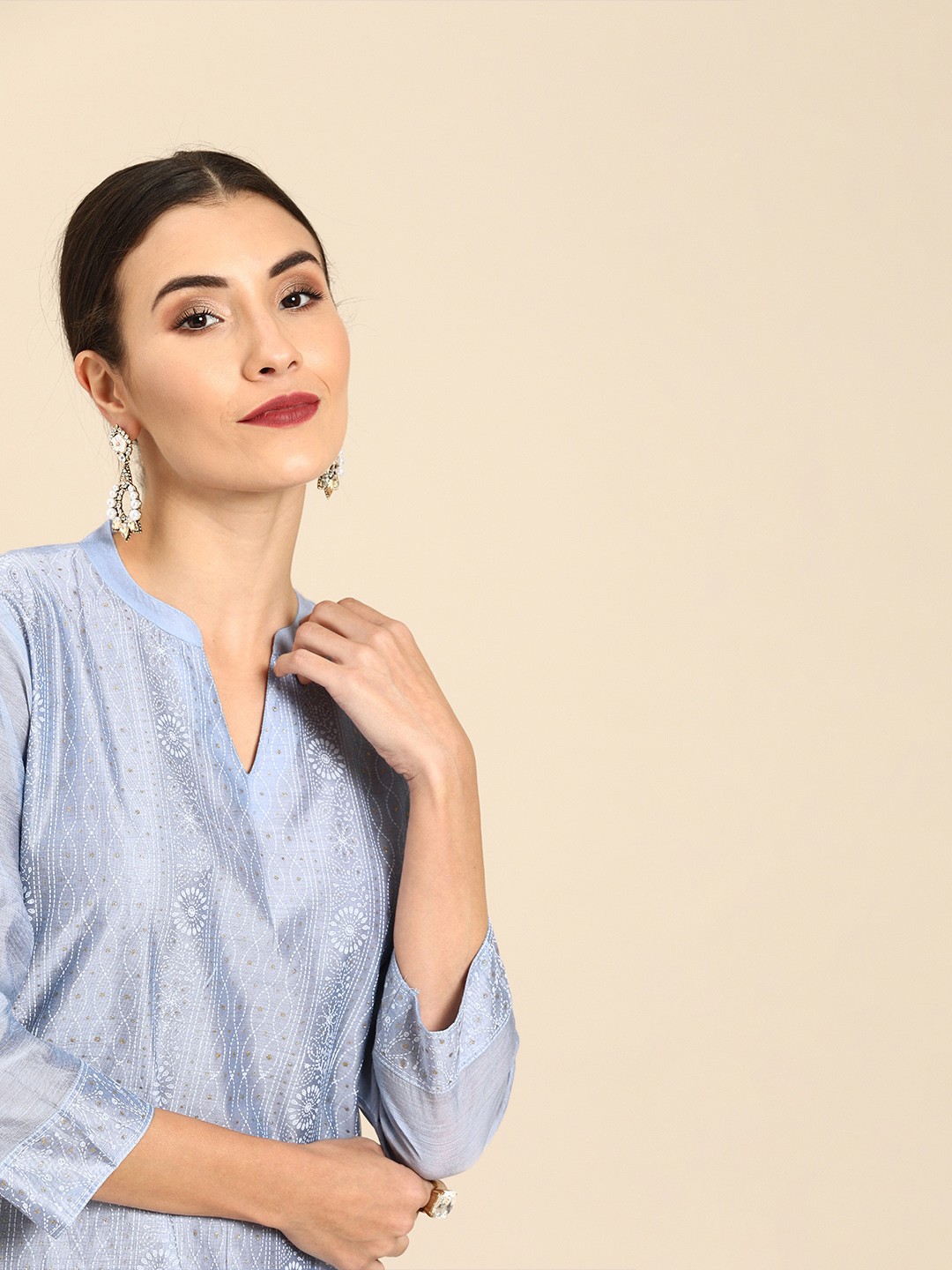 

Varanga Women Lavender & White Printed Kurta with Palazzos