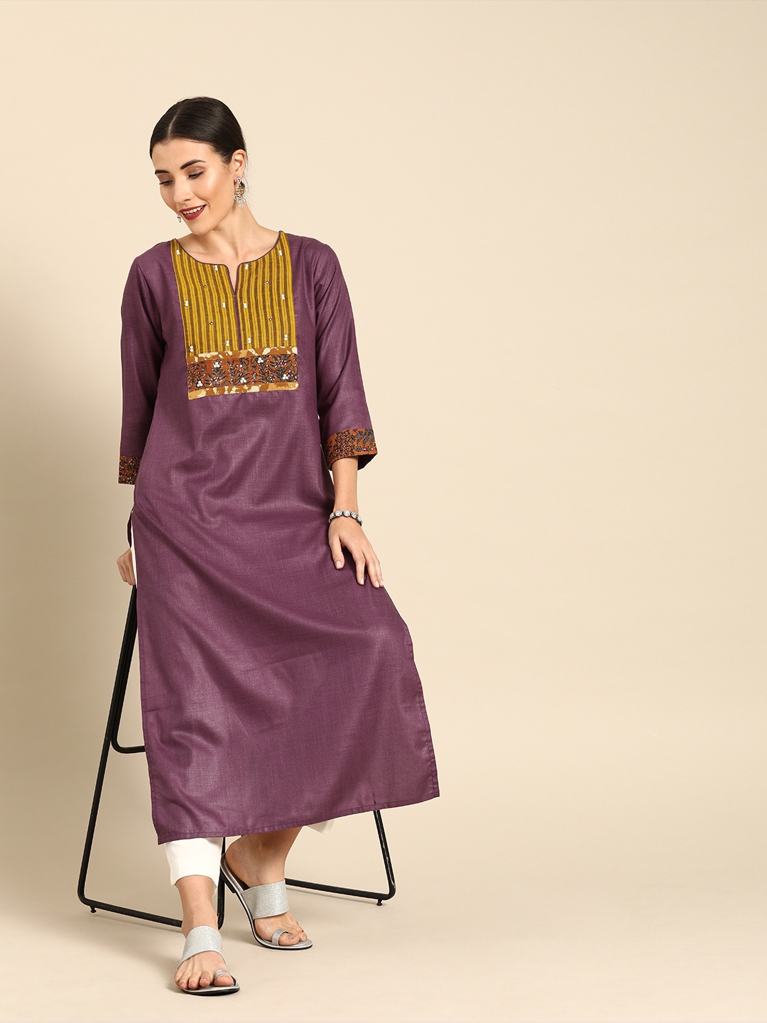 

Varanga Women Mauve Yoke Design Straight Kurta