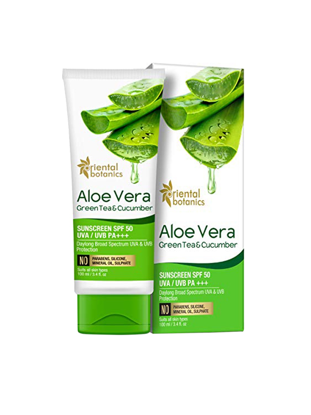 

Oriental Botanics Aloe Vera, Green Tea & Cucumber Sunscreen SPF 50 UVA/UVB PA+++ 100 ml