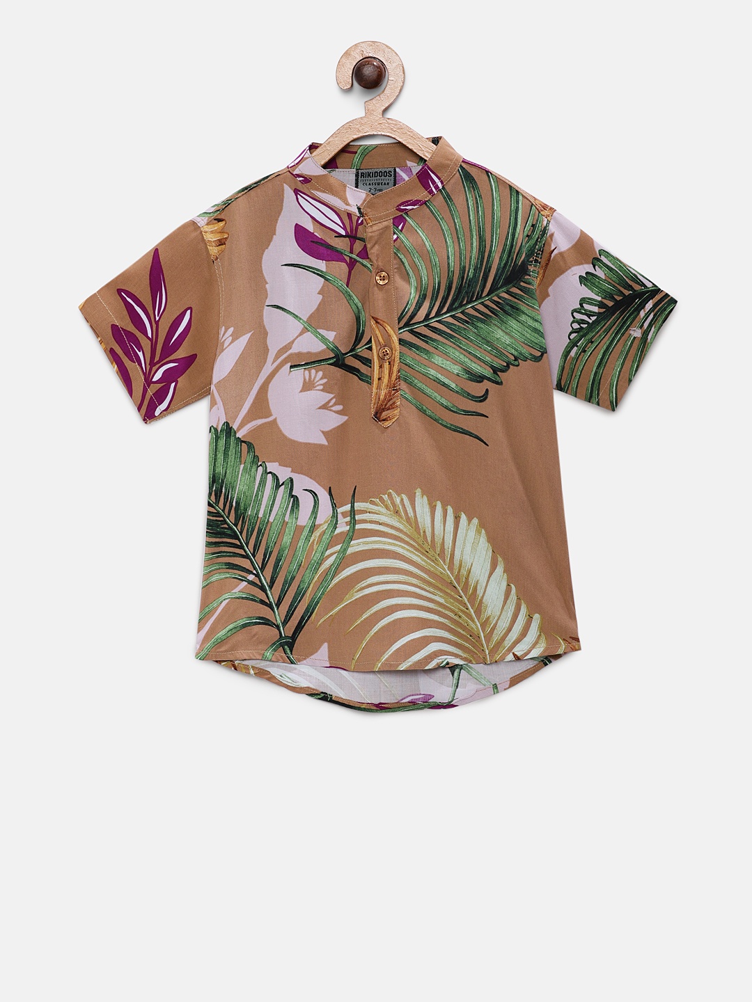 

RIKIDOOS Boys Khaki & Green Printed Straight Kurta
