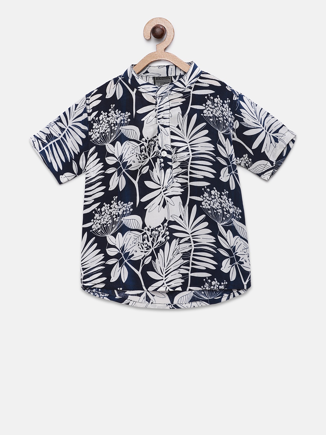 

RIKIDOOS Boys Navy Blue & Off-White Floral Printed Straight Kurta