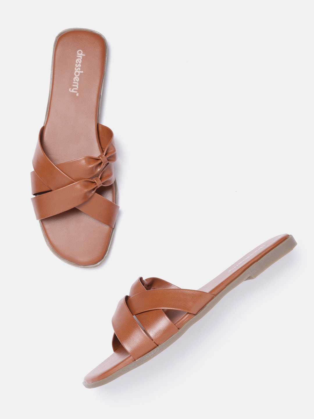 

DressBerry Women Tan Brown Solid Open Toe Flats