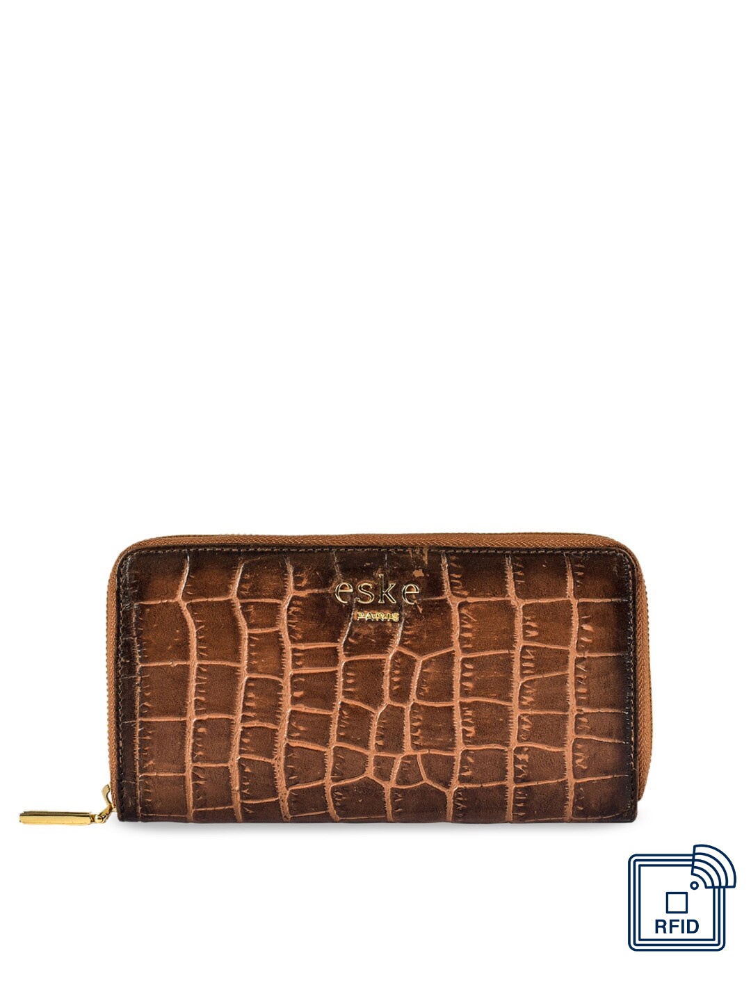 

Eske Women Brown Textured Zip Around Leather Wallet
