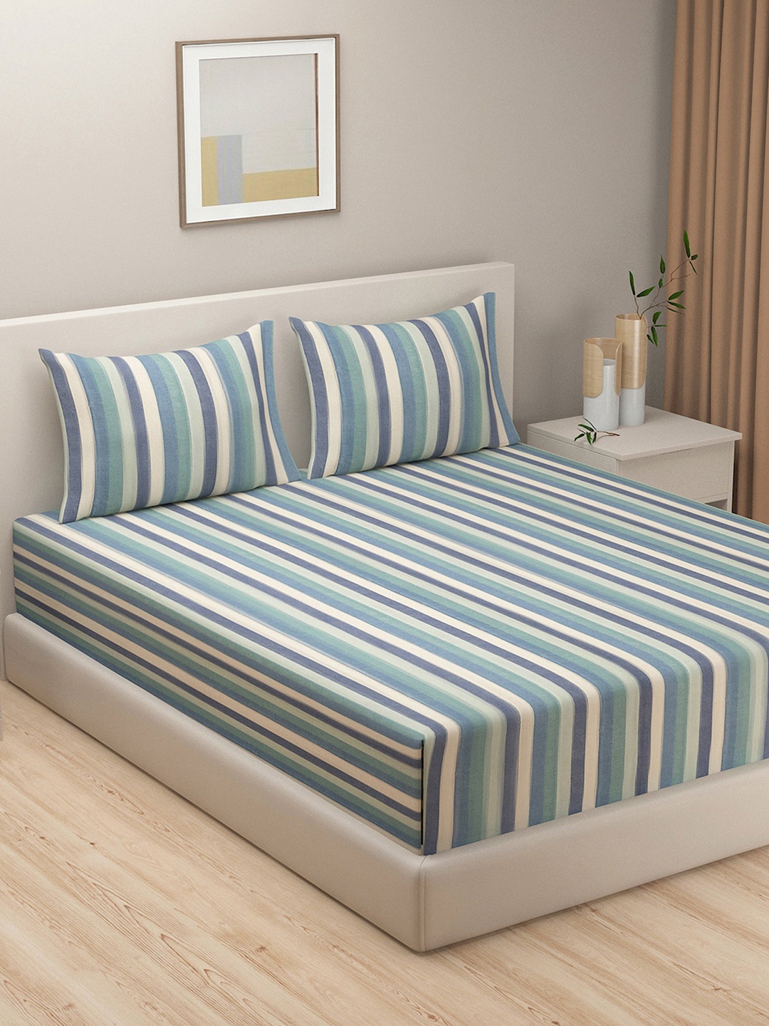 

SWAYAM Blue Megical Linea Striped 240 TC 100% Cotton Double Bedsheet Set