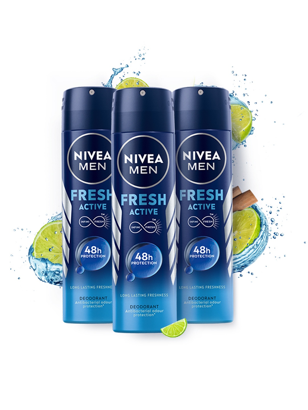 

Nivea Men Set of 3 Fresh Active Long Lasting Deodorant, Blue